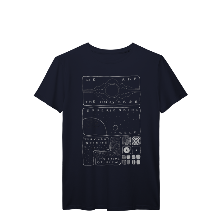 Camiseta All Universe Azul-Marinho - Composição Filosófica Cósmica