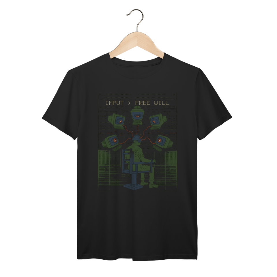 Camiseta Free Will - Crítica Cyberpunk ao Controle das Telas