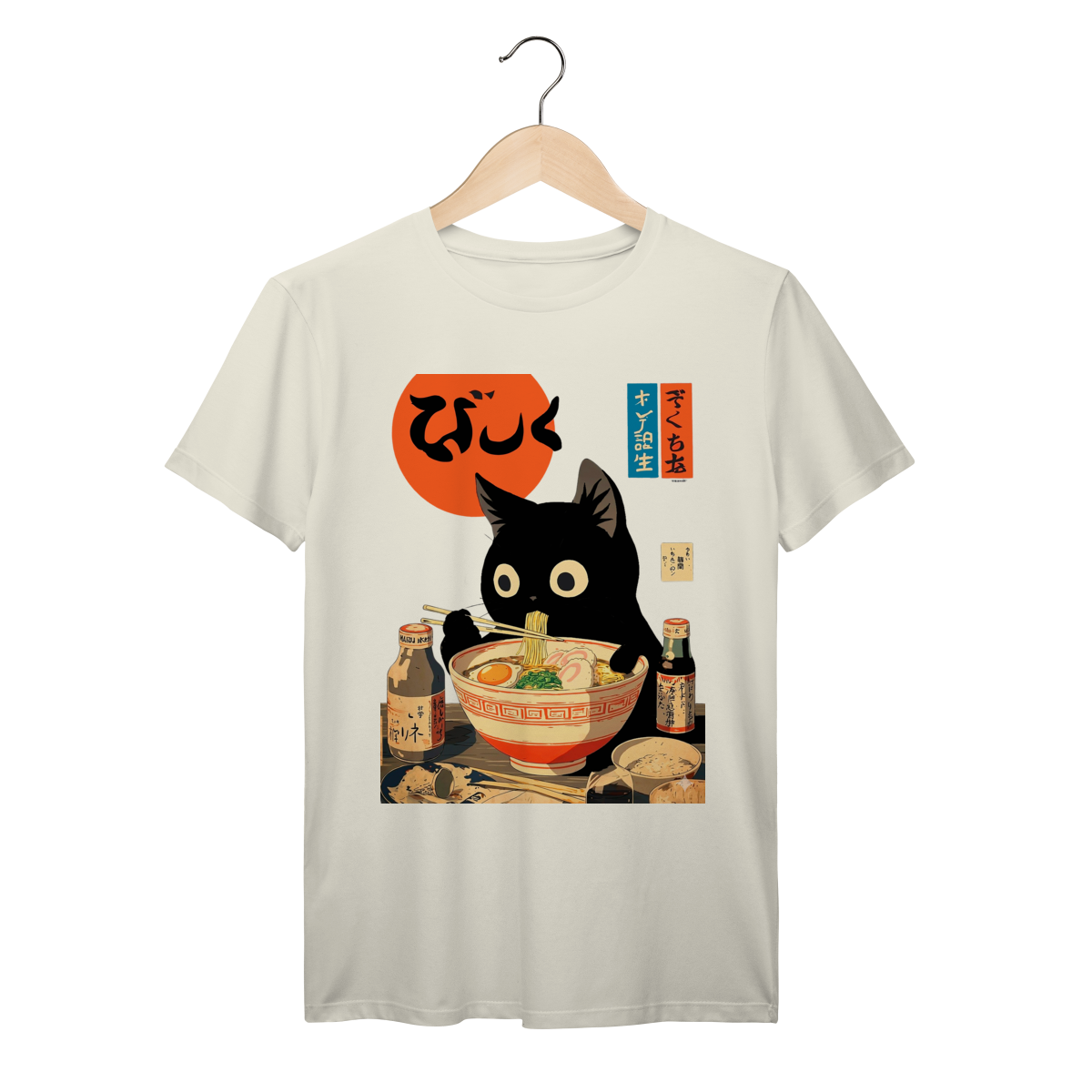 Camiseta Gato Ramen Japonês Anime Vintage Algodão Prime