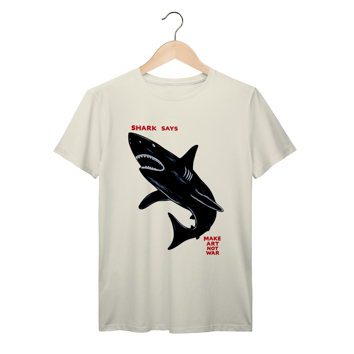 Camiseta John Shark Says Make Art Not War Streetwear Algodão Prime