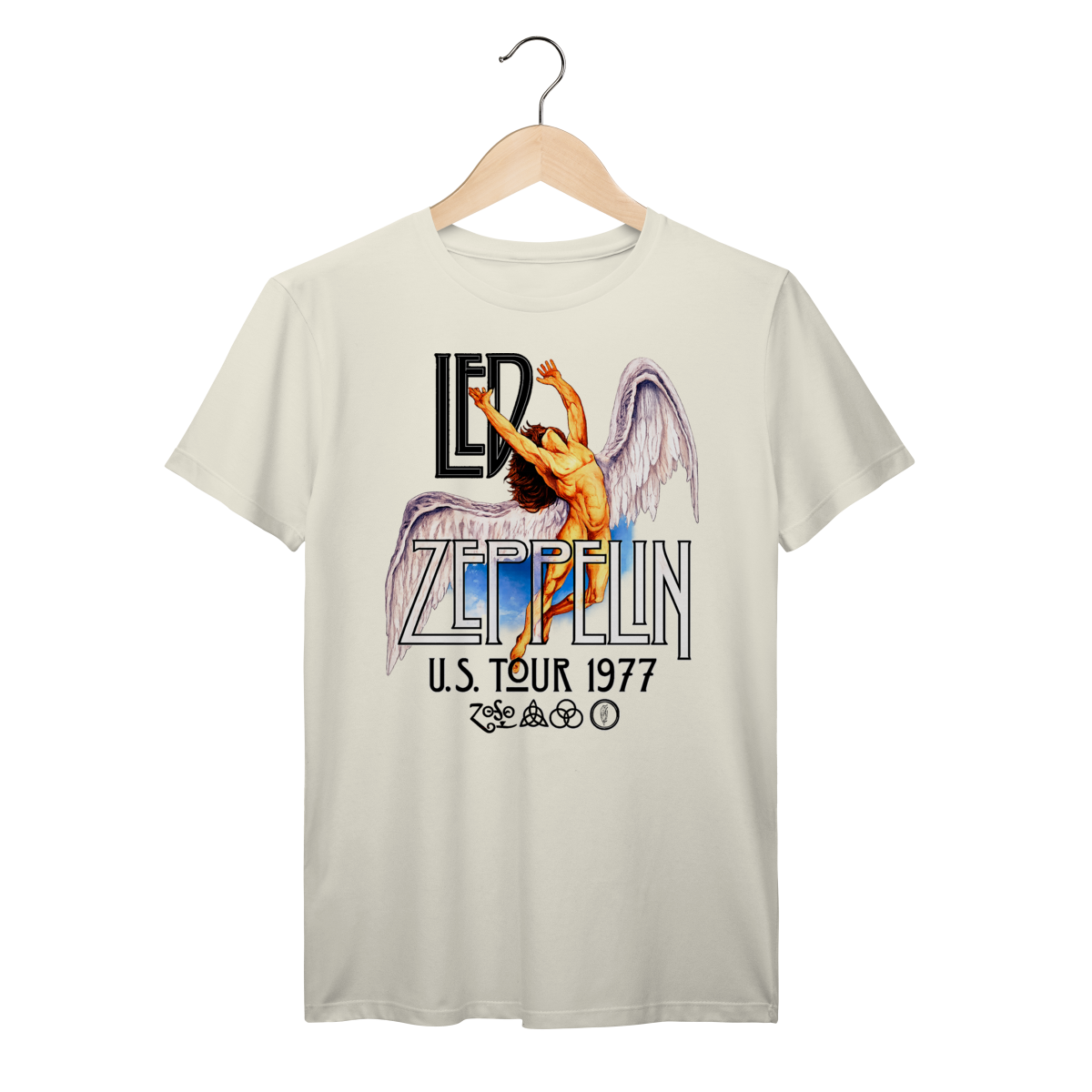 Camiseta Led Zeppelin Vintage Tour 1977 Angel Wings Rock Clássico Algodão Prime