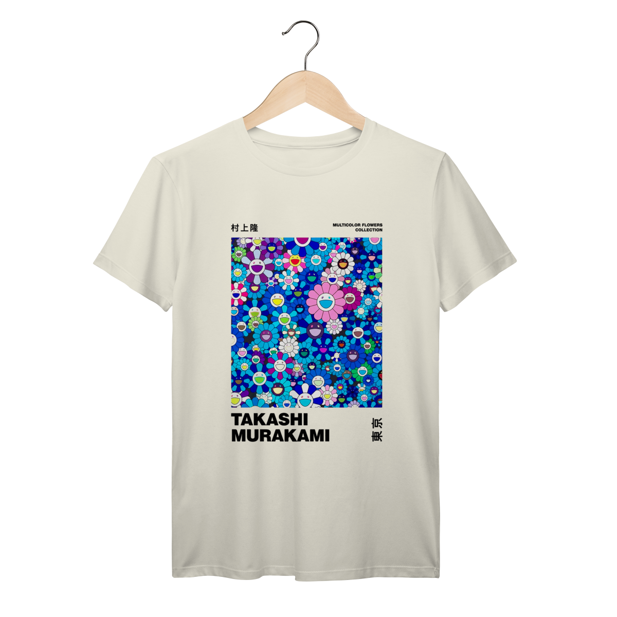 Camiseta Takashi Murakami Blue Flowers Algodão Prime