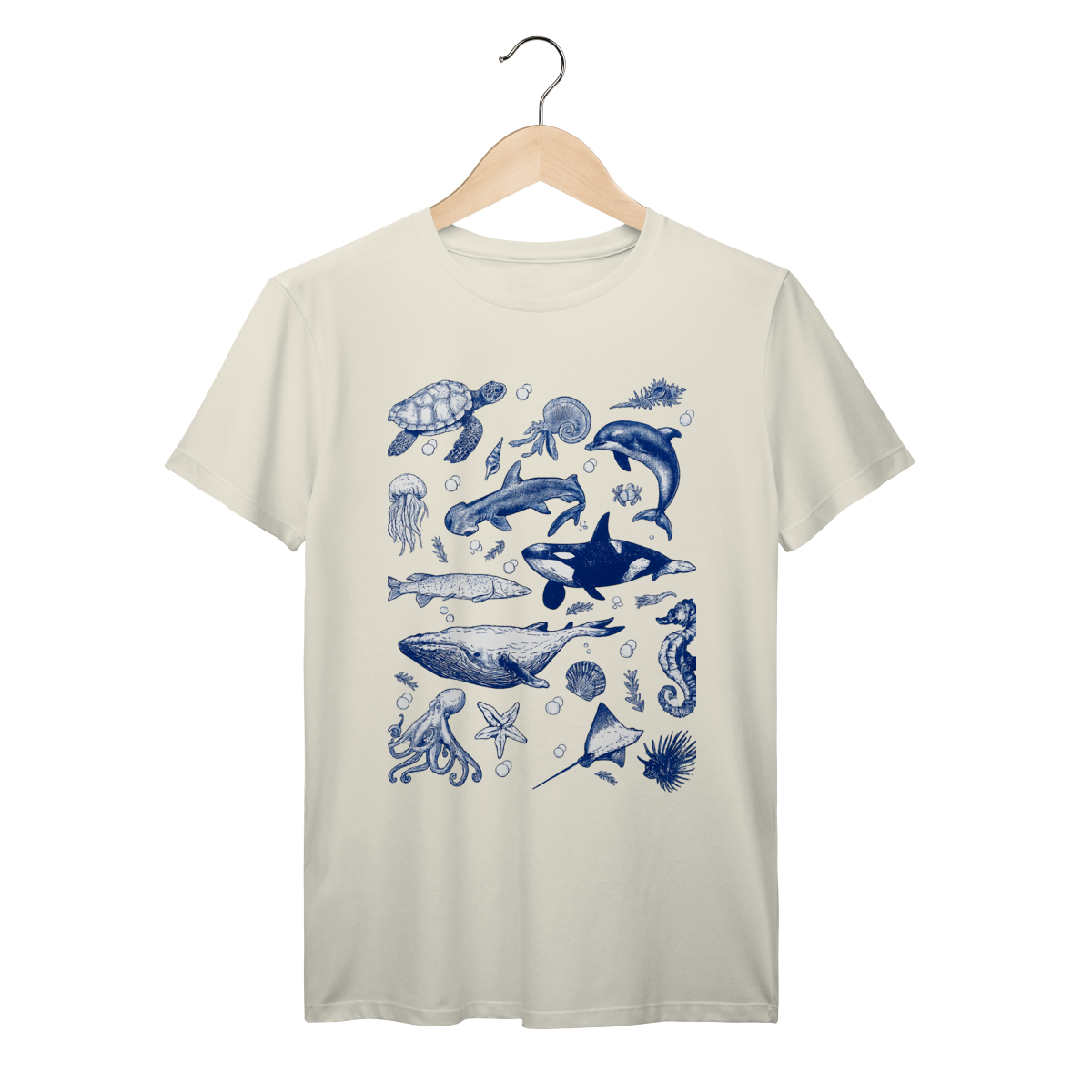 Camiseta retrô de animais marinhos dos anos 90, camiseta com natureza oceânica 100% algodão prime 