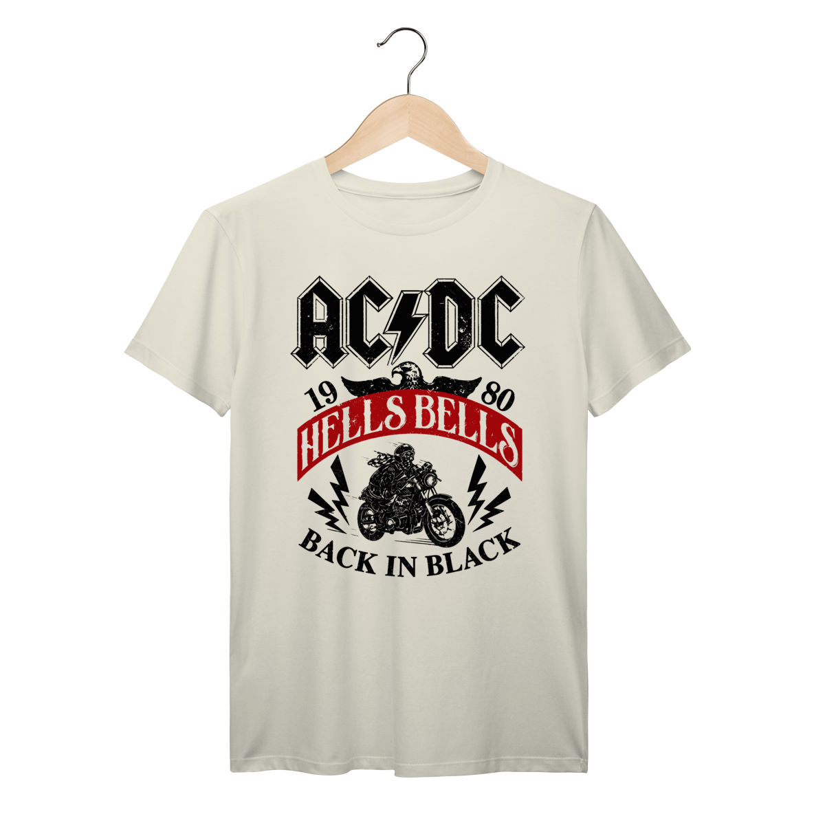 Camiseta AC/DC Vintage Hells Bells 1980 – Back In Black Hard Rock Algodão Prime