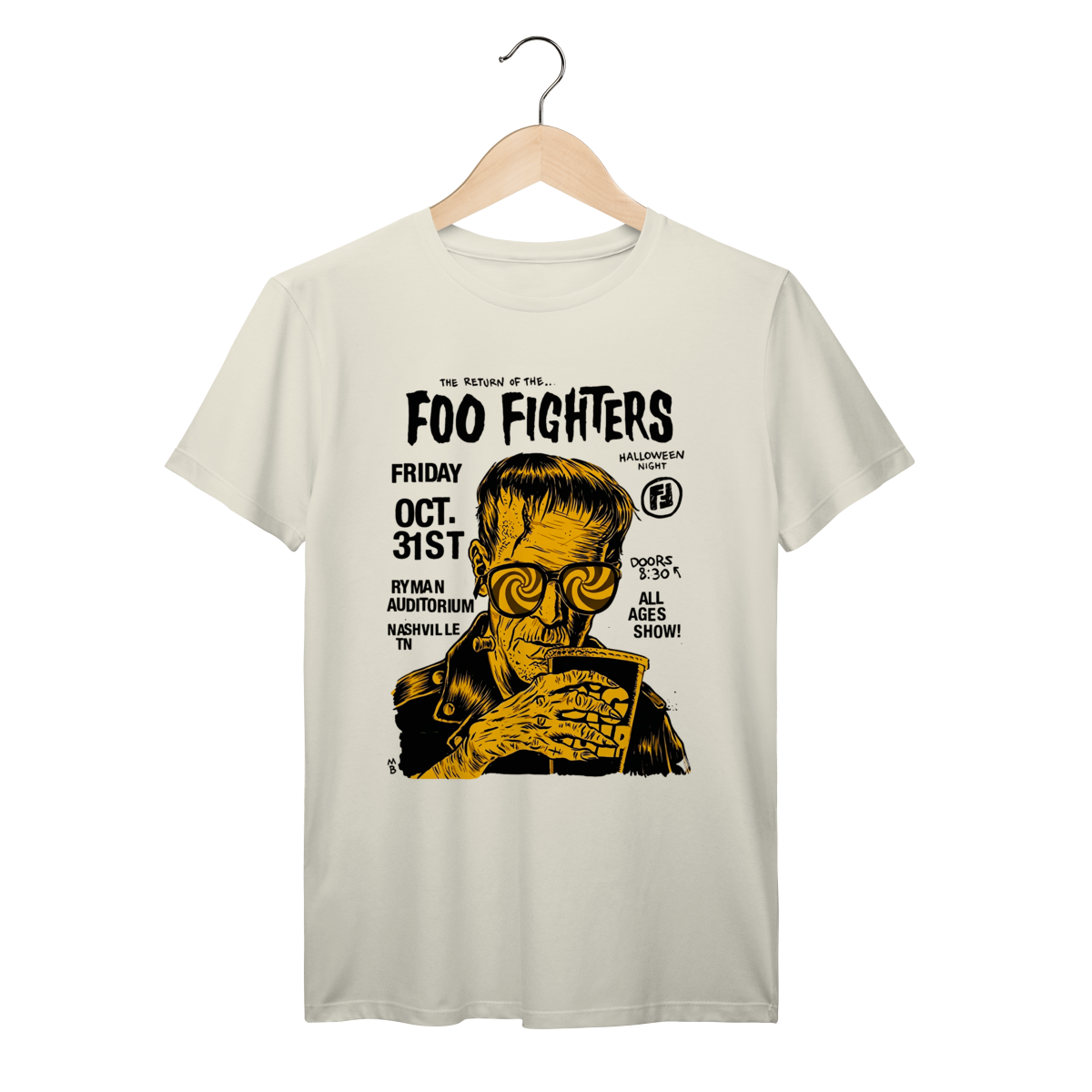 Camiseta Foo Fighters Frankenstein Halloween Vintage Concert Poster 100% Algodão Prime