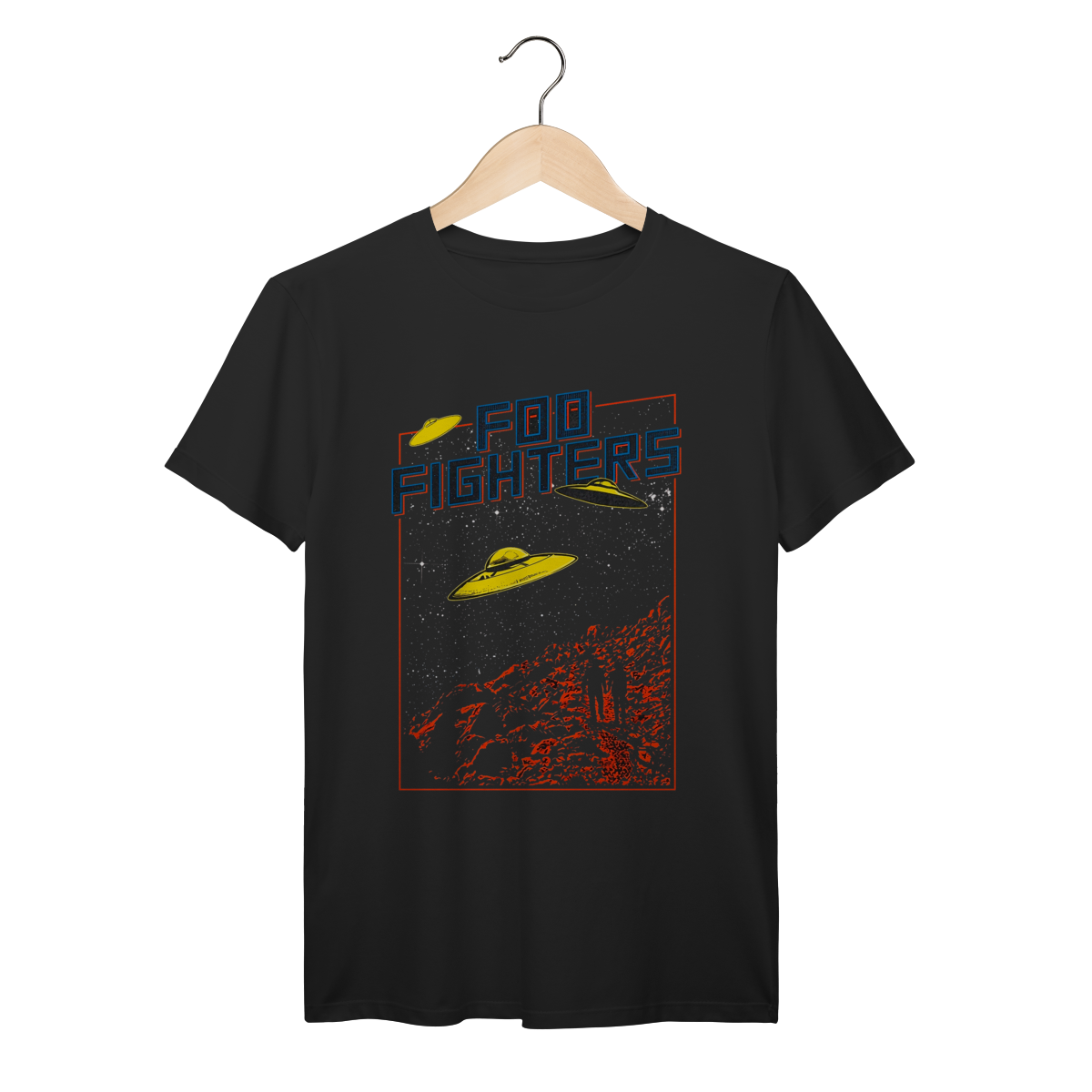 Camiseta Foo Fighters UFO Vintage Alien Encounter Sci-Fi Rock Algodão Prime