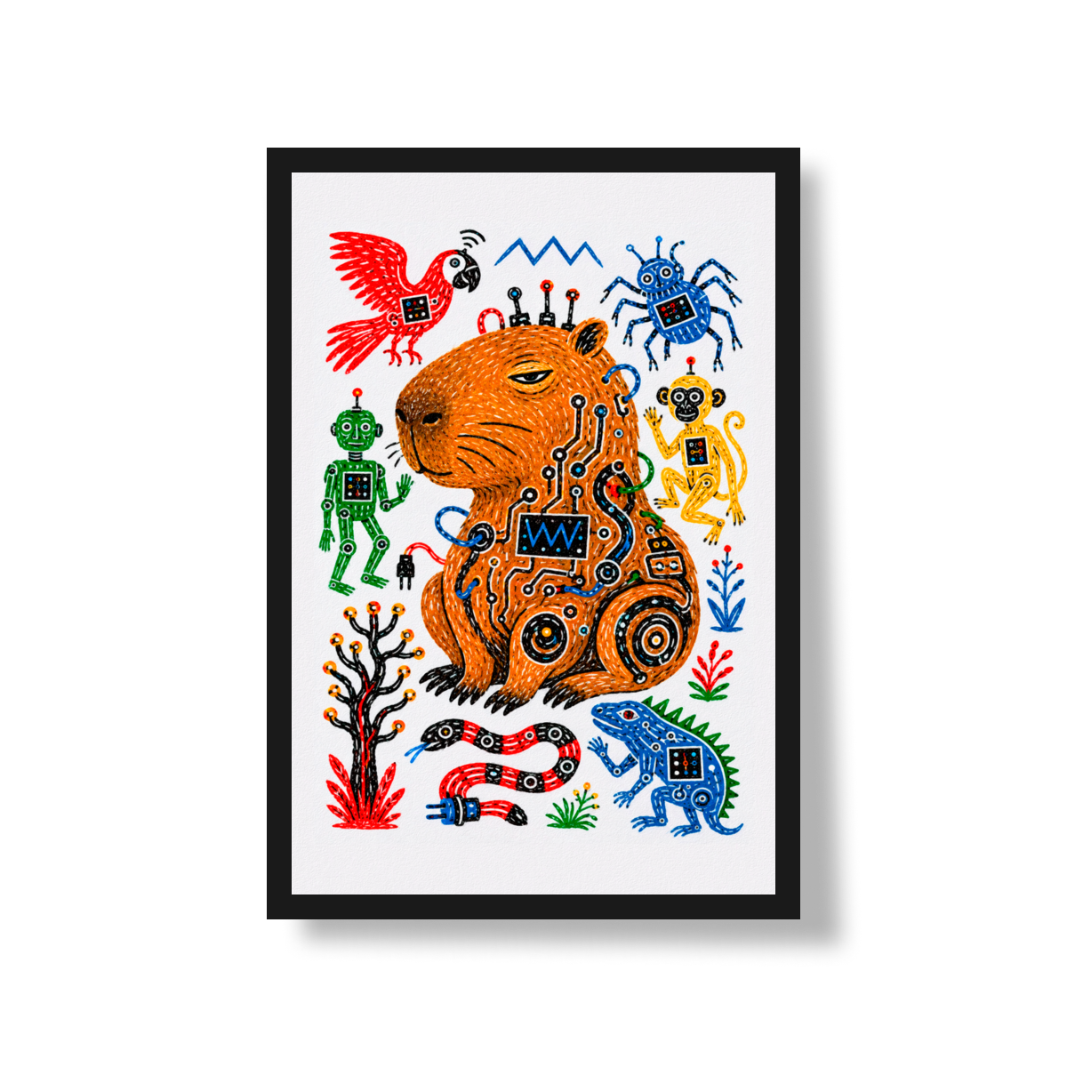 PÔSTER SÉRIE NATURALIA - CYBER CAPIVARA 01 - Sem Moldura - Orientação Retrato - Tamanhos: A0, A1, A2 e A3