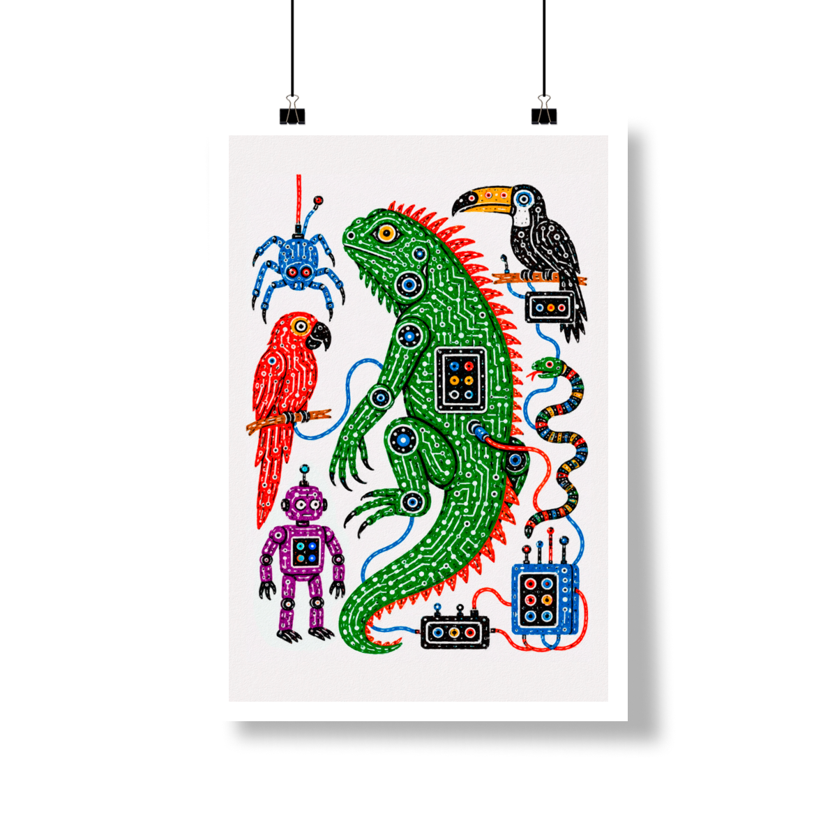 PÔSTER SÉRIE NATURALIA - CYBER IGUANA 07 - Sem Moldura - Orientação Retrato - Tamanhos: A0, A1, A2 e A3