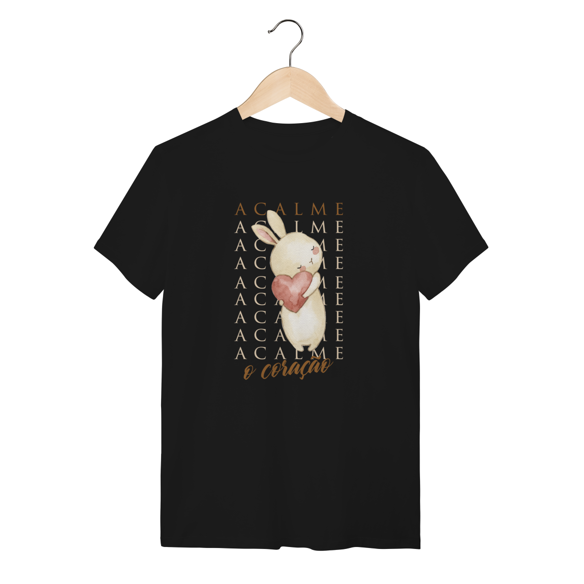 T-Shirt - Acalme o Coração com Coelhinha Fofa Abraçando Coração - CLAVI