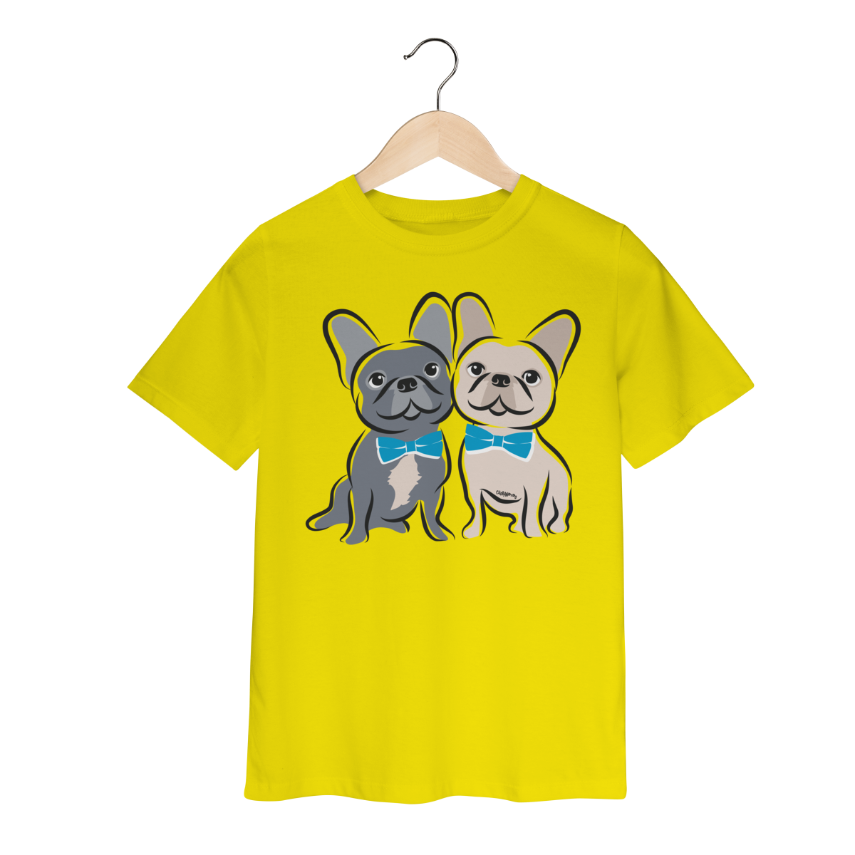 Camiseta Infantil Bulldog Francês Casal de Gravatinha