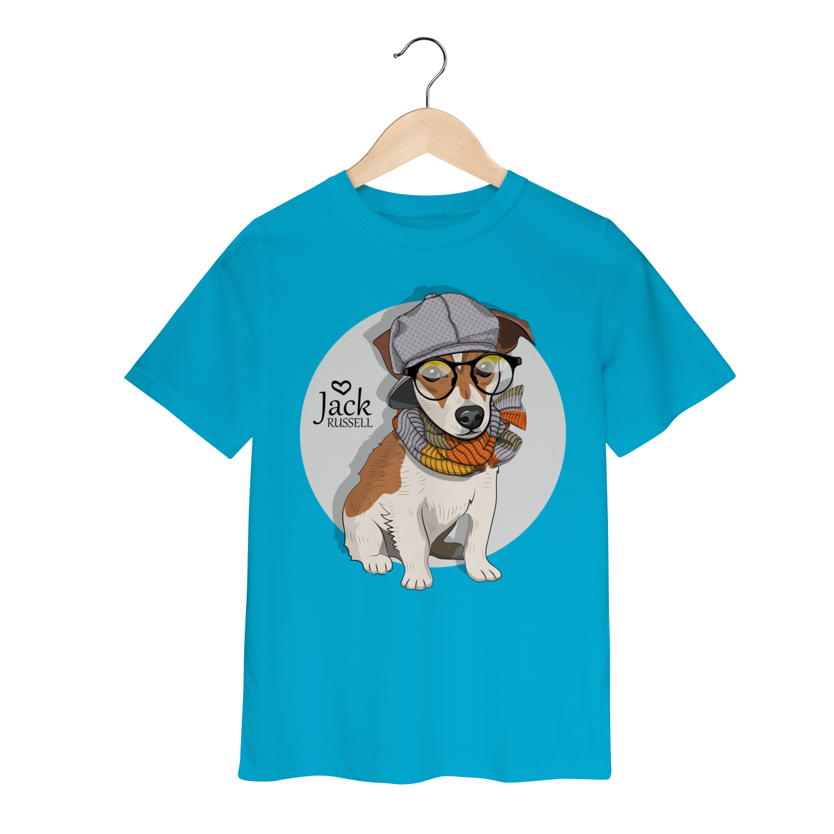 Camiseta Infantil Jack Russell de Óculos e Cachecol