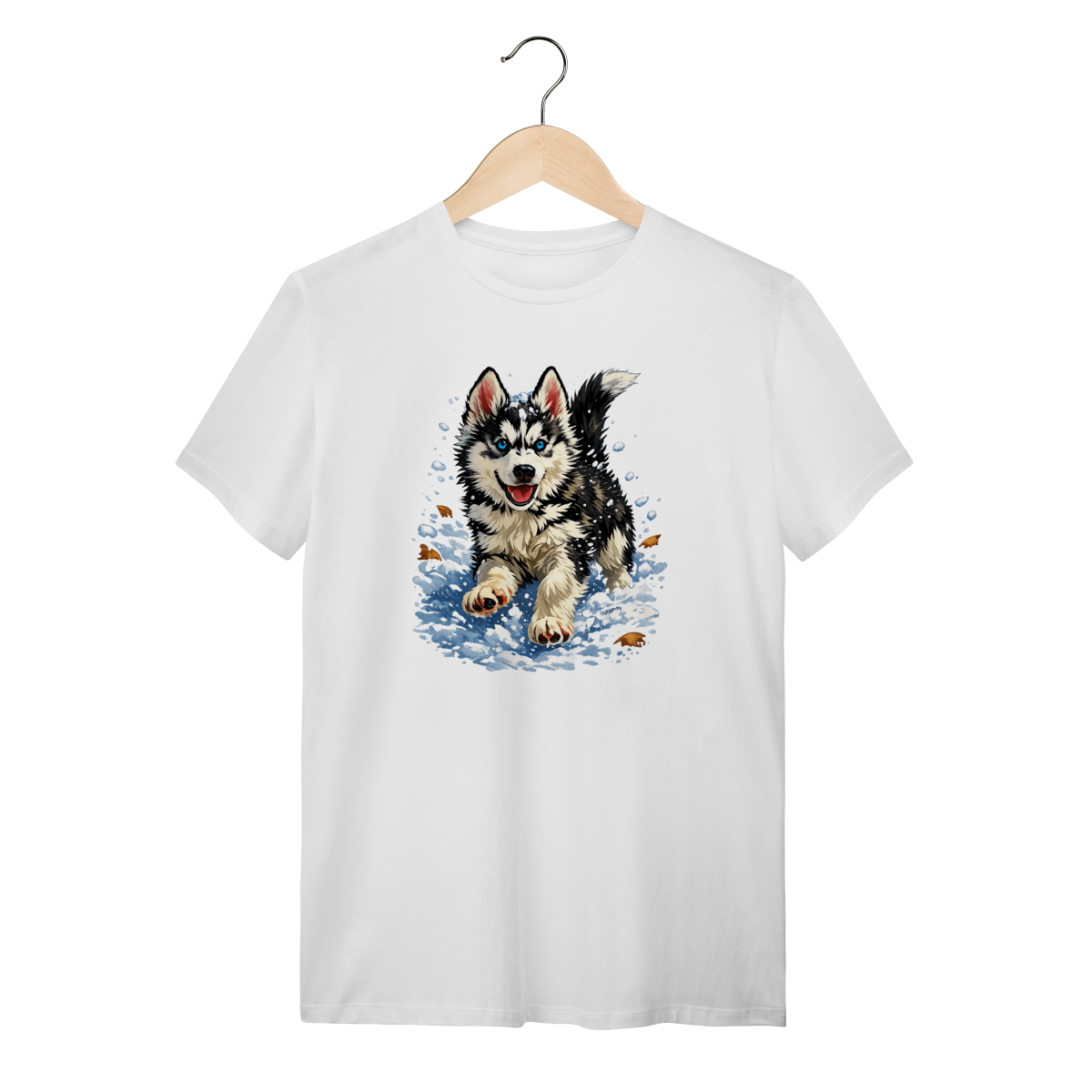 Camiseta Husky Siberiano Correndo na Neve