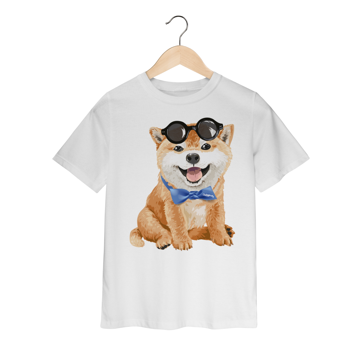 Camiseta Infantil Akita Filhote de Óculos e Gravatinha
