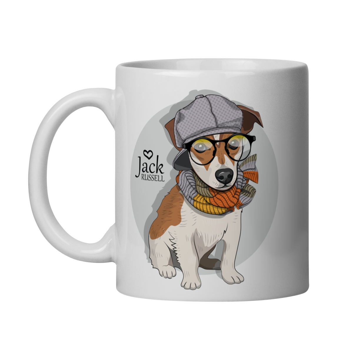 Caneca Jack Russell de Óculos e Cachecol
