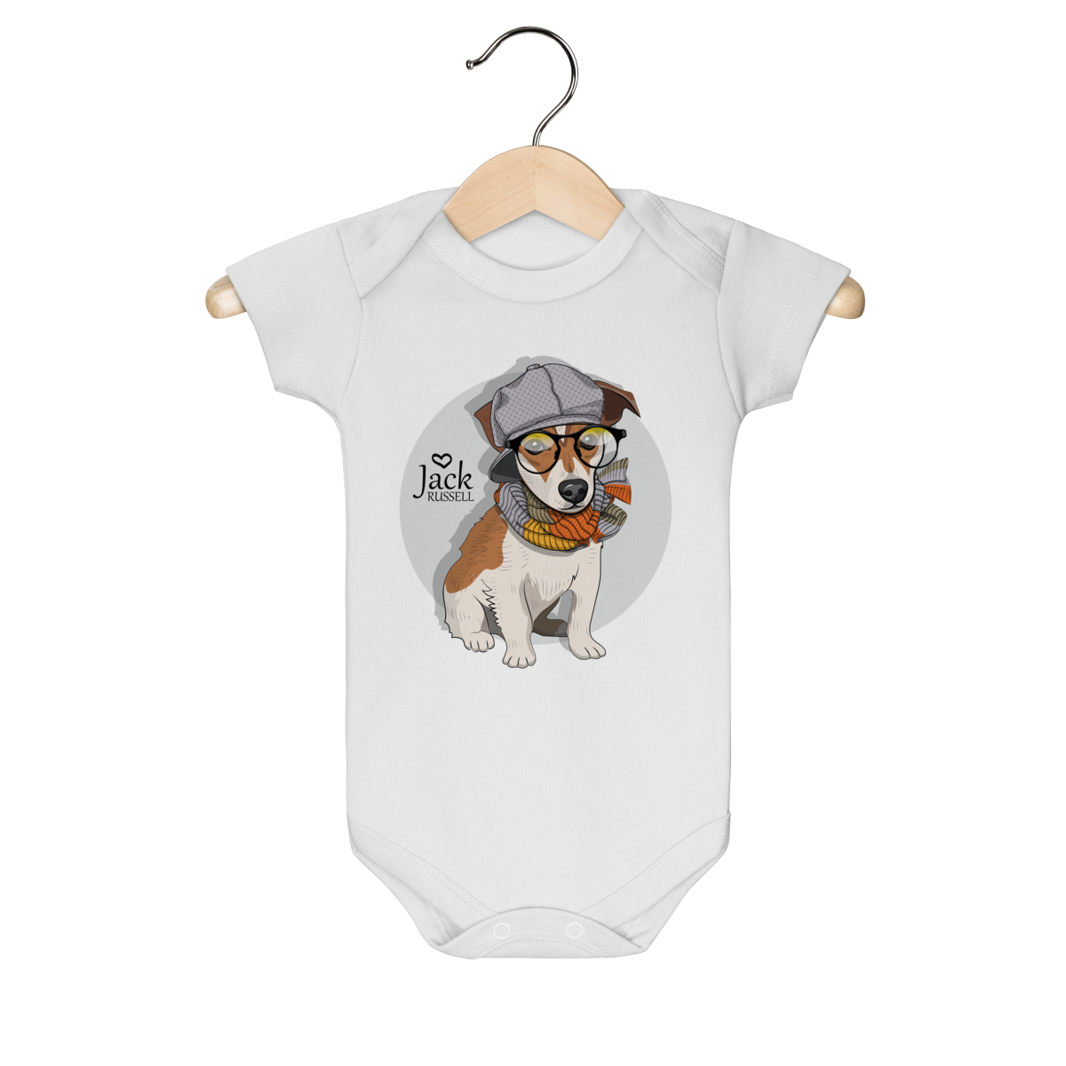 Body Bebê Jack Russell de Óculos e Cachecol