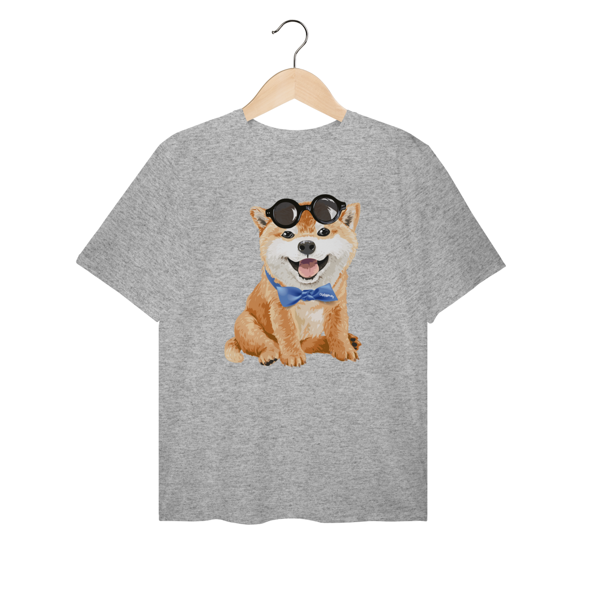 Camiseta Plus Size Akita Filhote de Óculos e Gravatinha