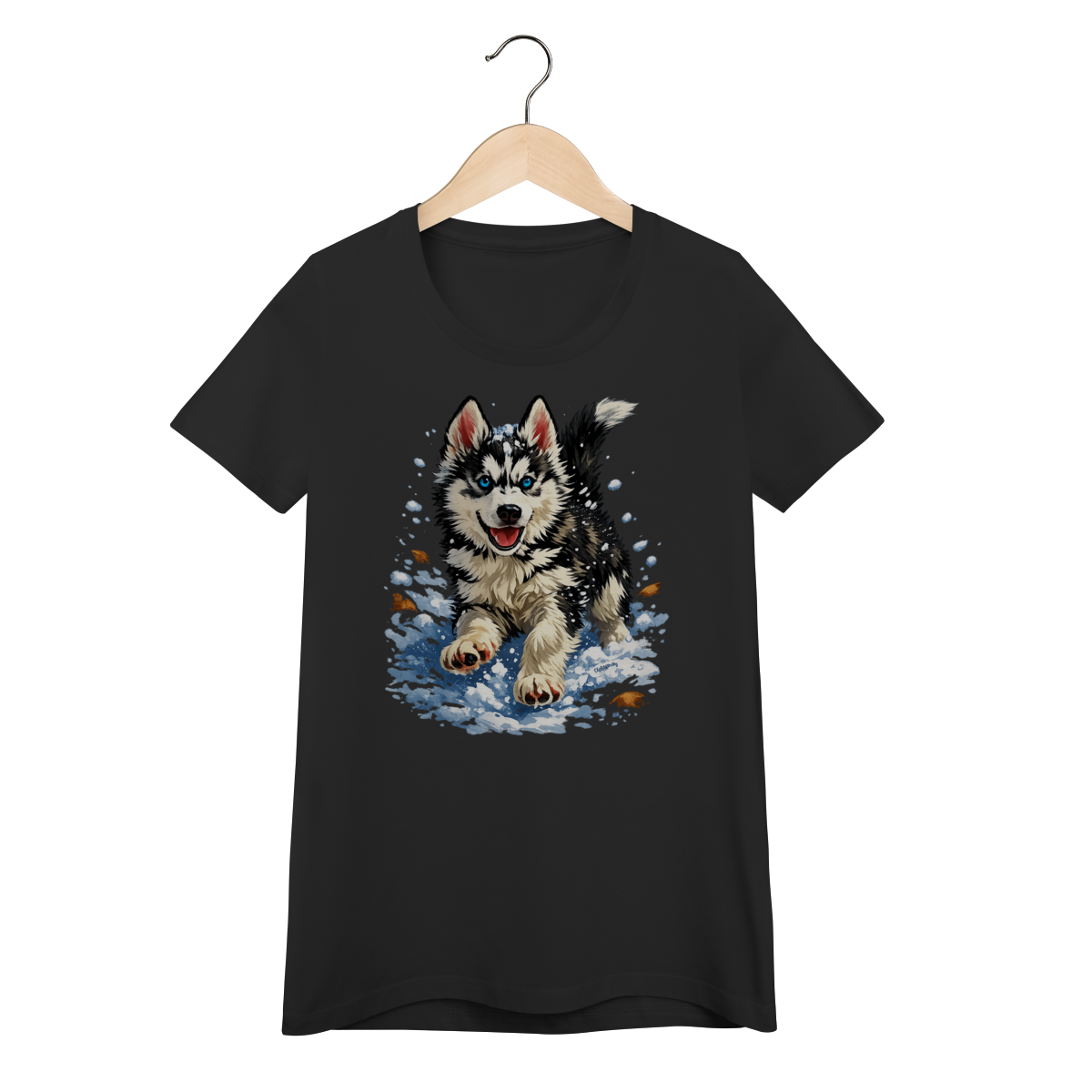 Baby Look Husky Siberiano Correndo na Neve