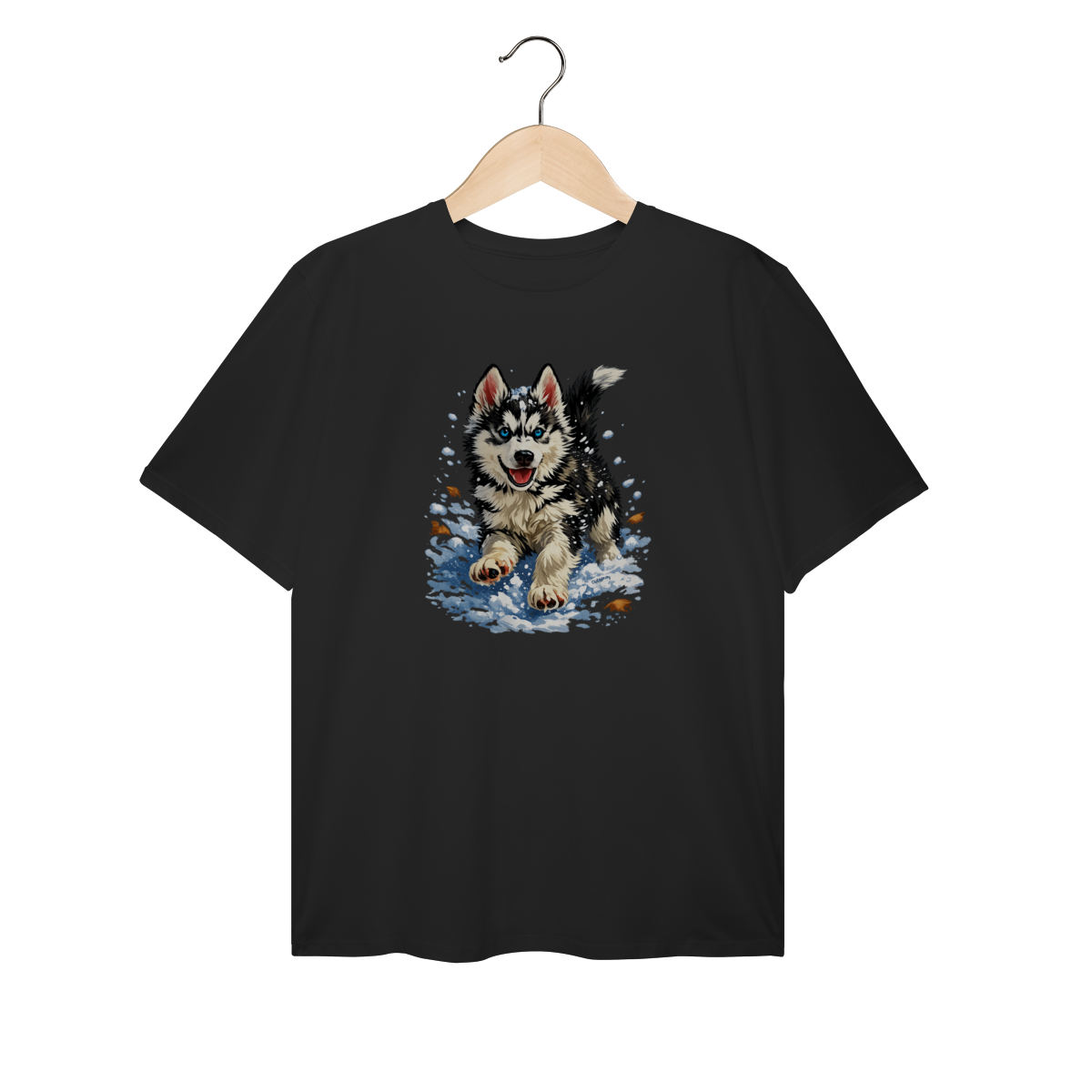 Camiseta Plus Size Husky Siberiano Correndo na Neve