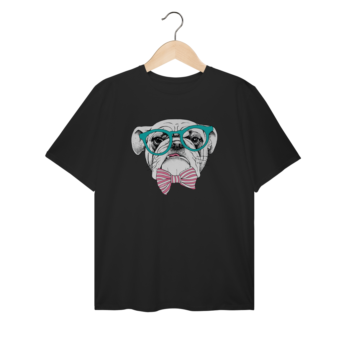 Camiseta Plus Size Bulldog Inglês de Óculos e Gravatinha