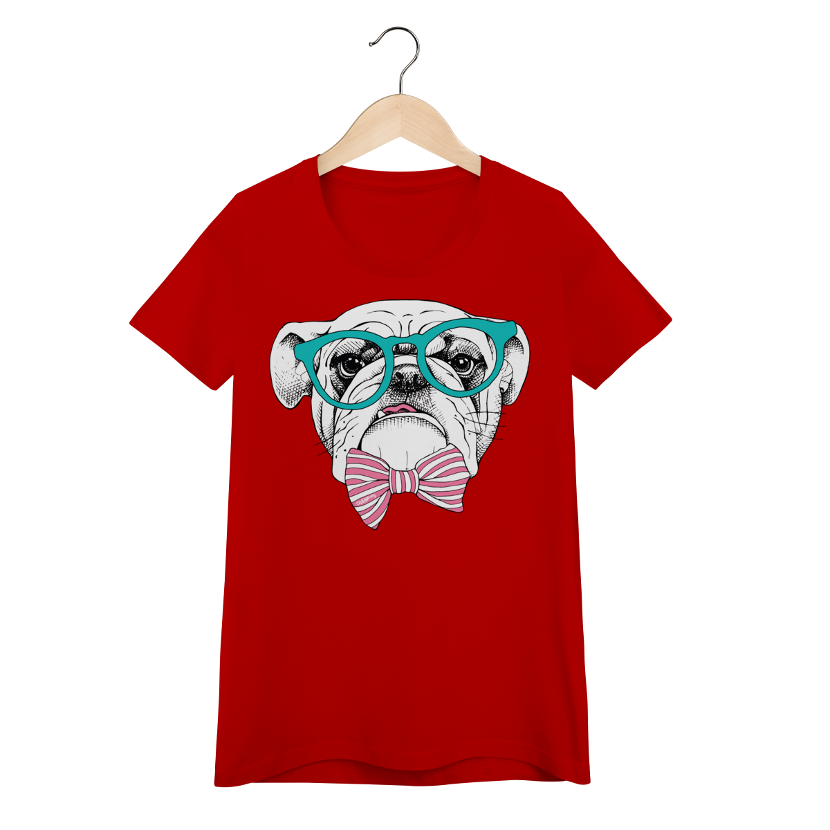 Baby Look Bulldog Inglês de Óculos e Gravatinha