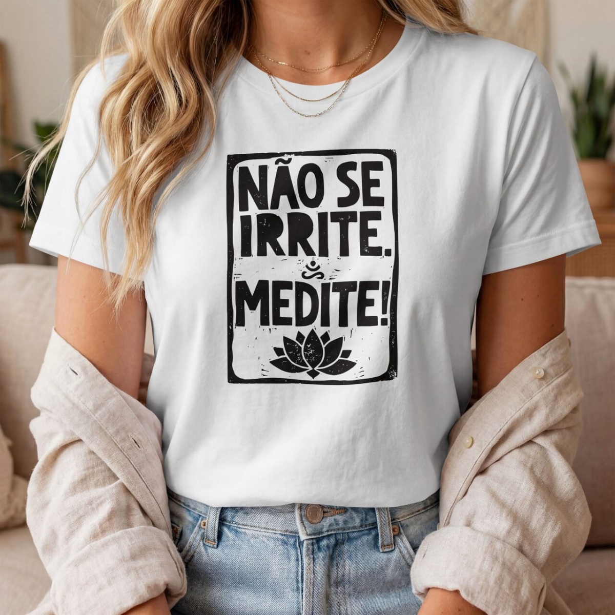 Camiseta de Yoga Meditação Xilogravura Unissex