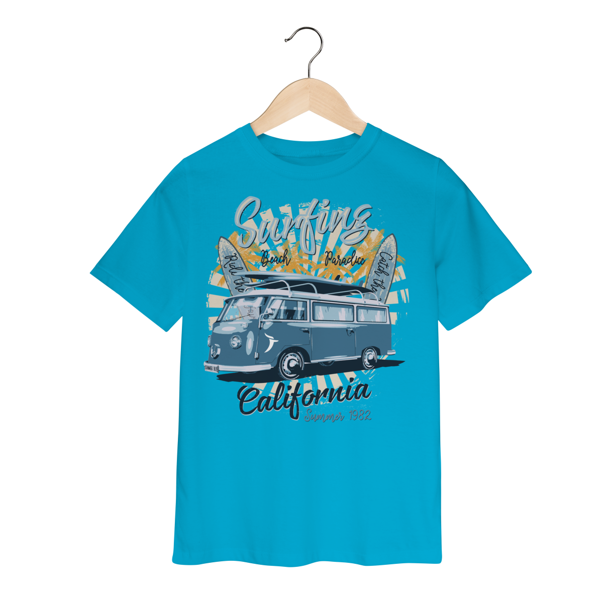 Camiseta Infantil Kombi - Surfing Beach California