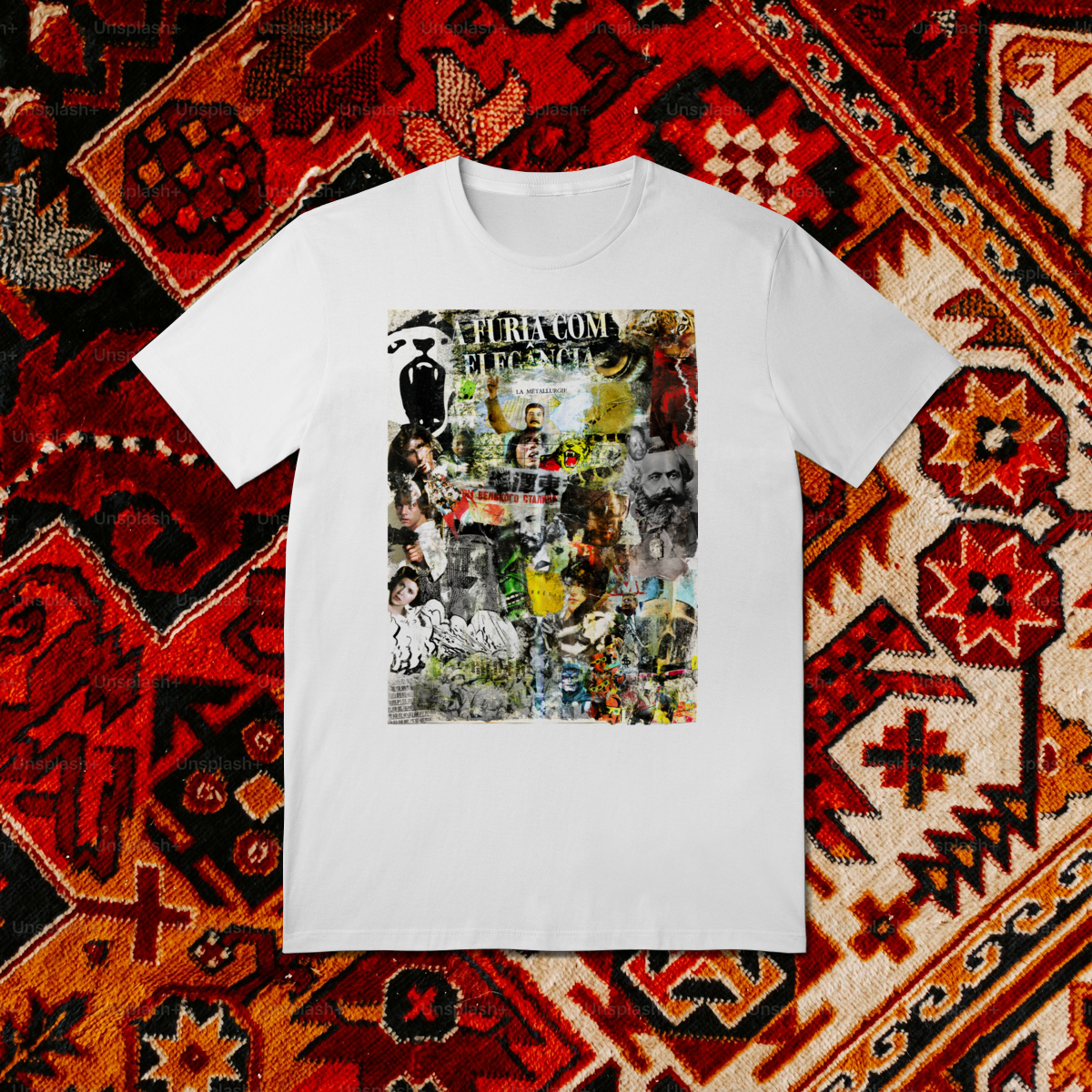 Camiseta colagem A fúria com elegância
