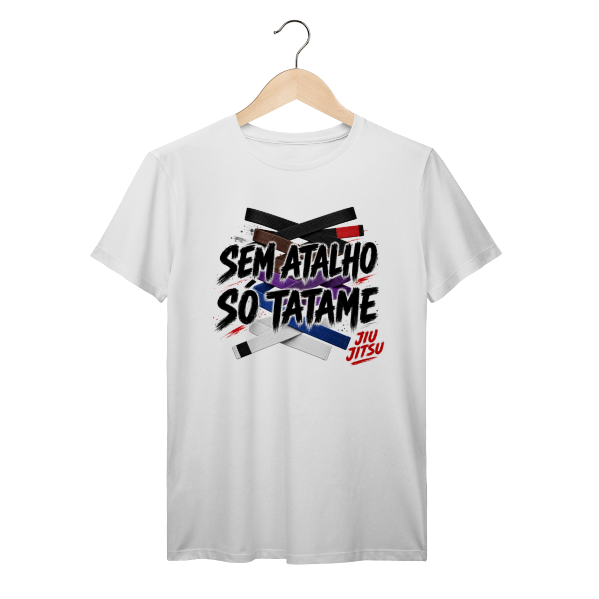 Camiseta Jiu Jitsu Algodão Sem Atalho Só Tatame Faixas Coloridas