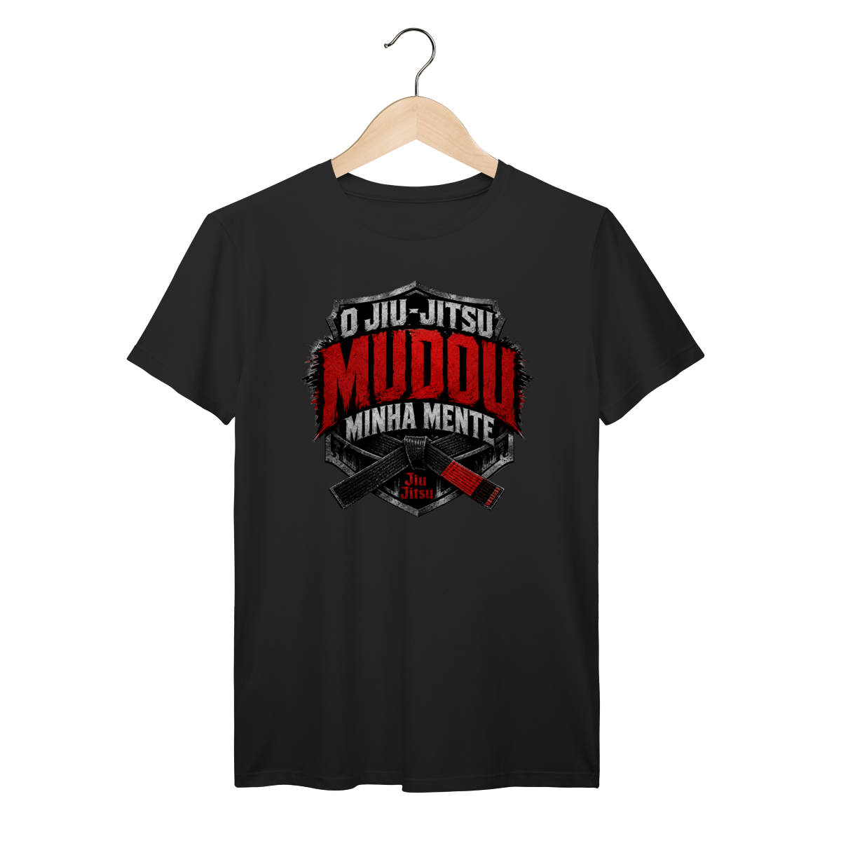 Camiseta Jiu Jitsu Algodão Mudou Minha Mente Brasão Faixa Preta