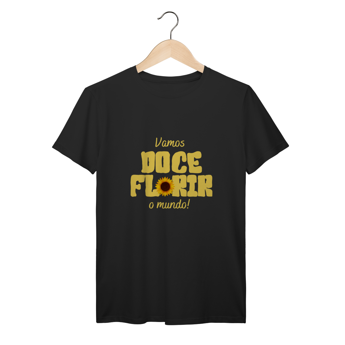 Camisa Preta - Linha Premium - Vamos Doceflorir o mundo - Girassol