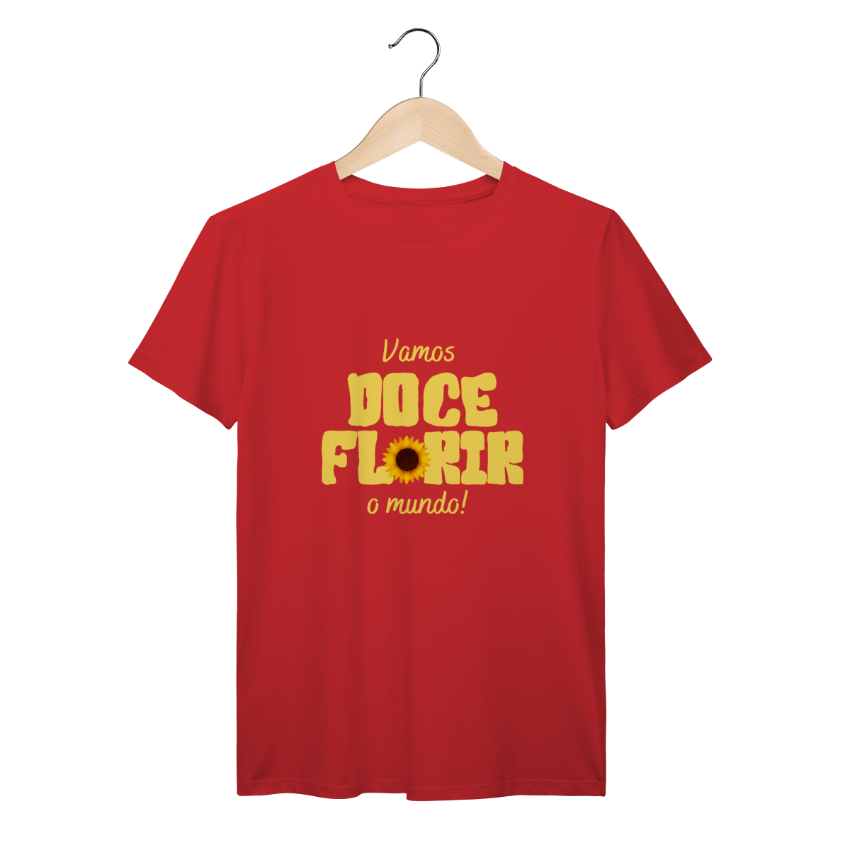 Camisa Vermelha - Linha Premium - Vamos Doceflorir o mundo - Girassol