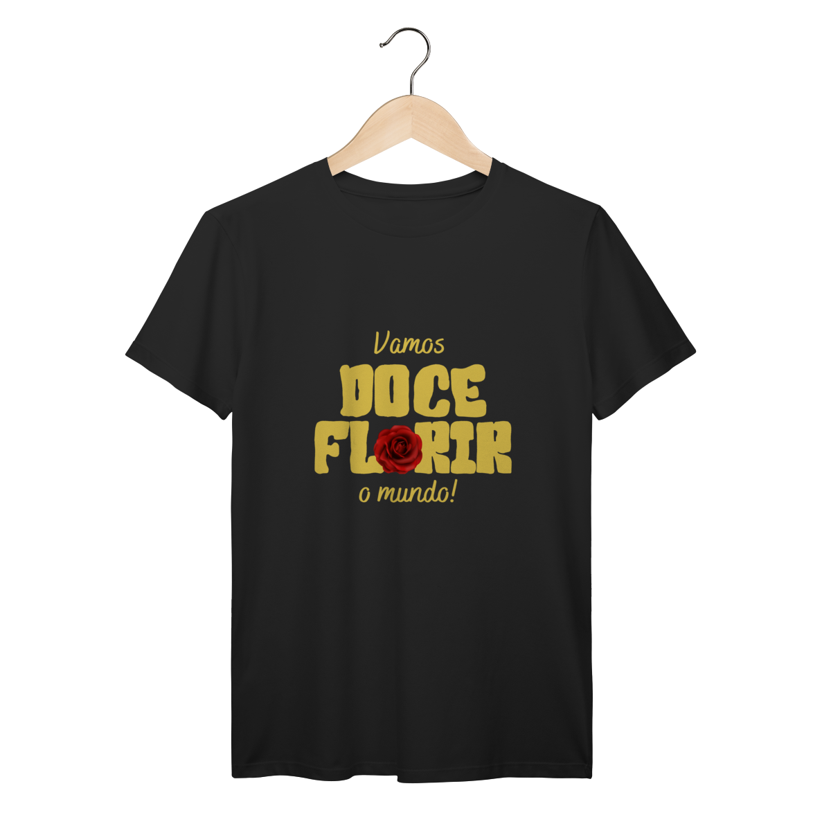 Camisa Preta - Linha Premium - Vamos Doceflorir o mundo - Rosa