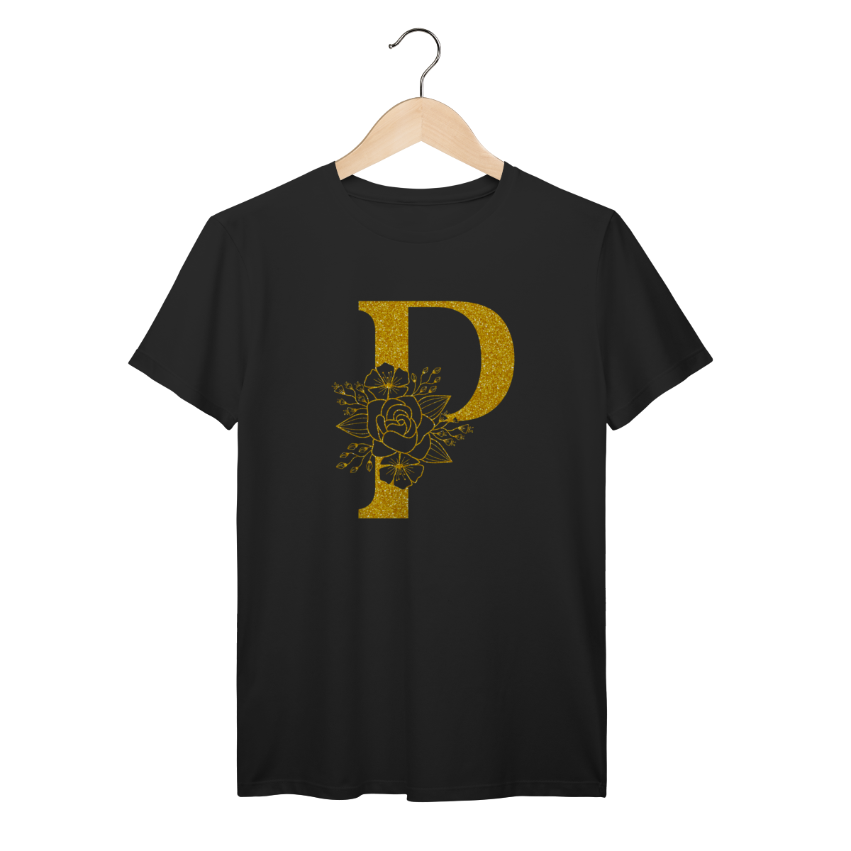 Nome do produto: Camisa Preta - Linha Premium -  Inicial do nome P