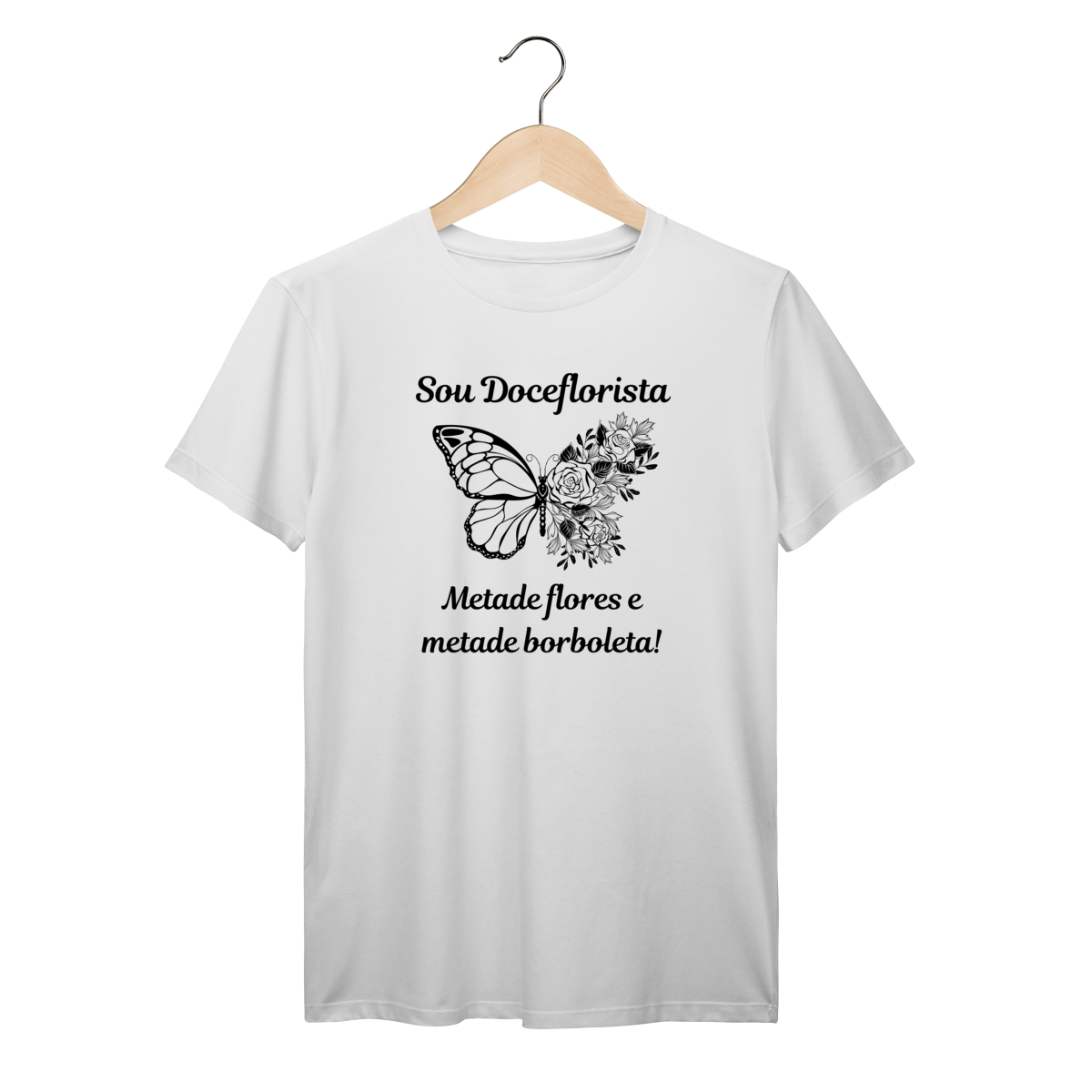 Camisa Branca - Linha Premium -  Metade flores e metade borboleta