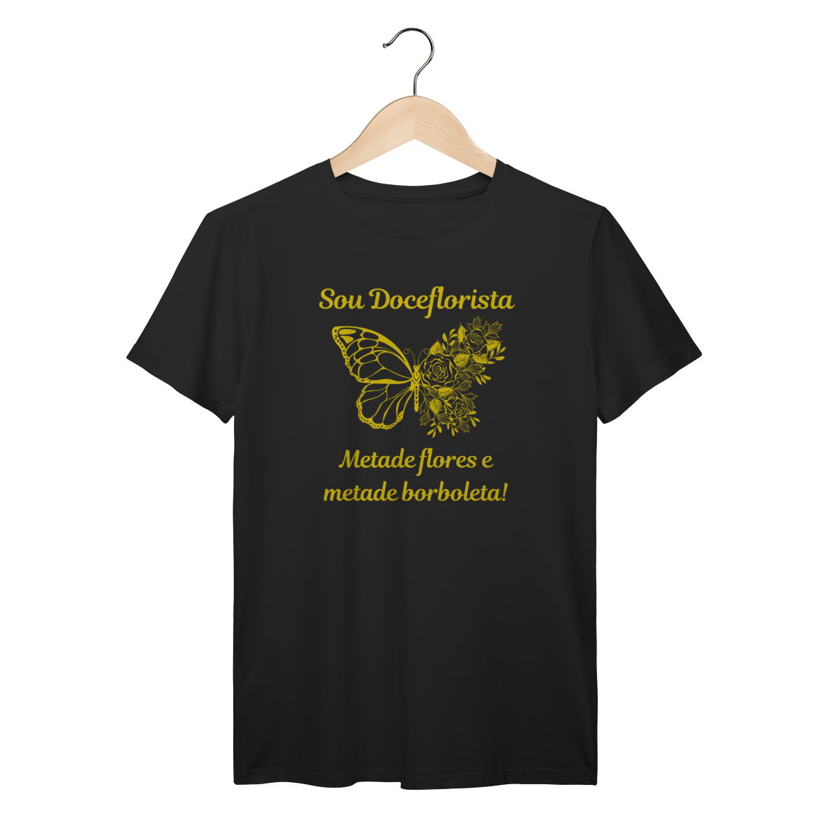 Camisa Preta - Linha Premium -  Metade flores e metade borboleta