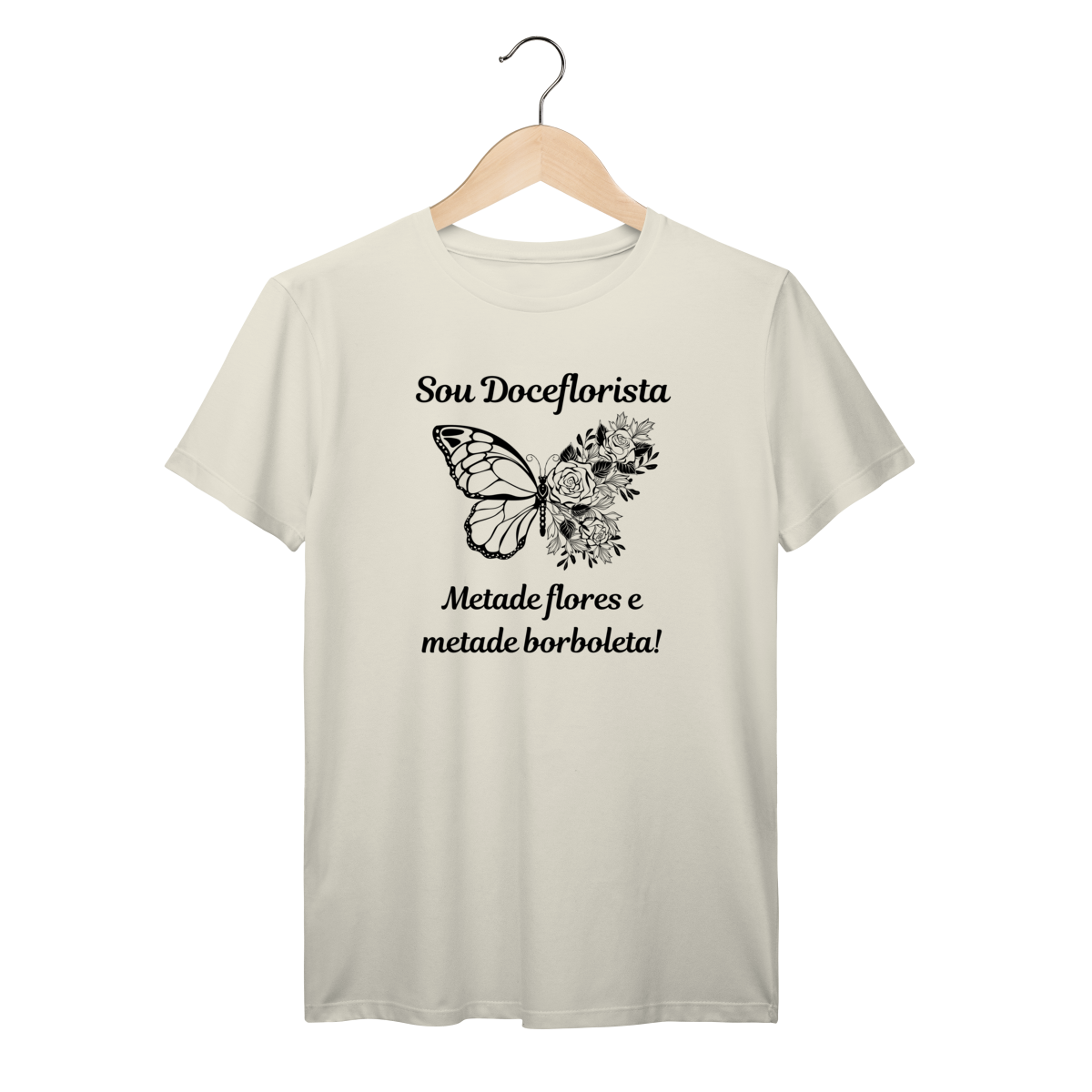 Camisa Marfim - Linha Premium - Metade flores e metade borboleta