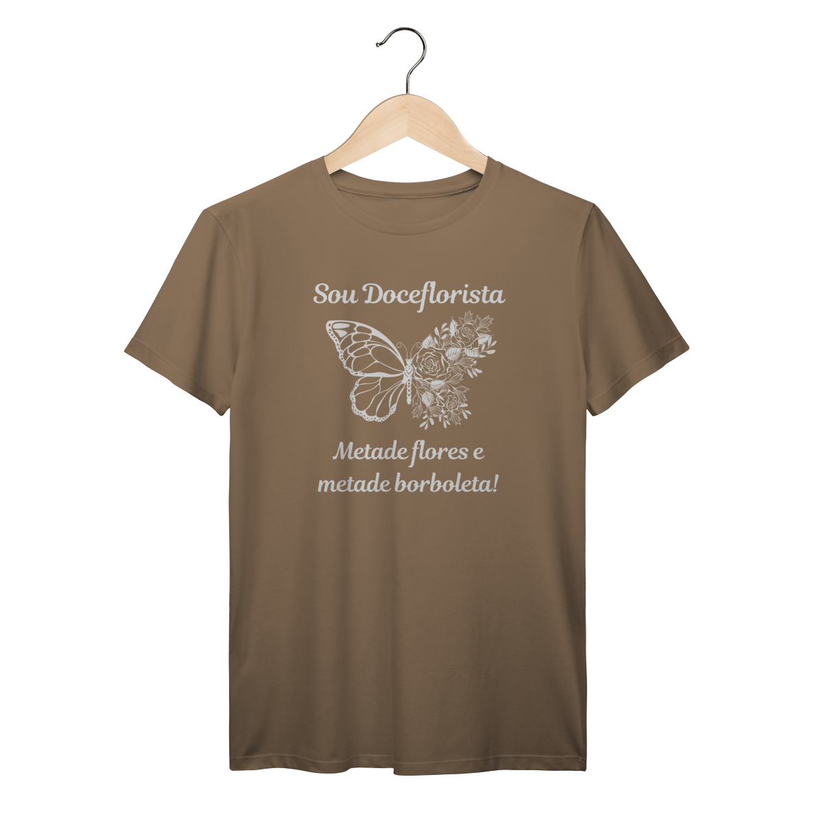Camisa Marrom - Linha Premium - Metade flores e metade borboleta