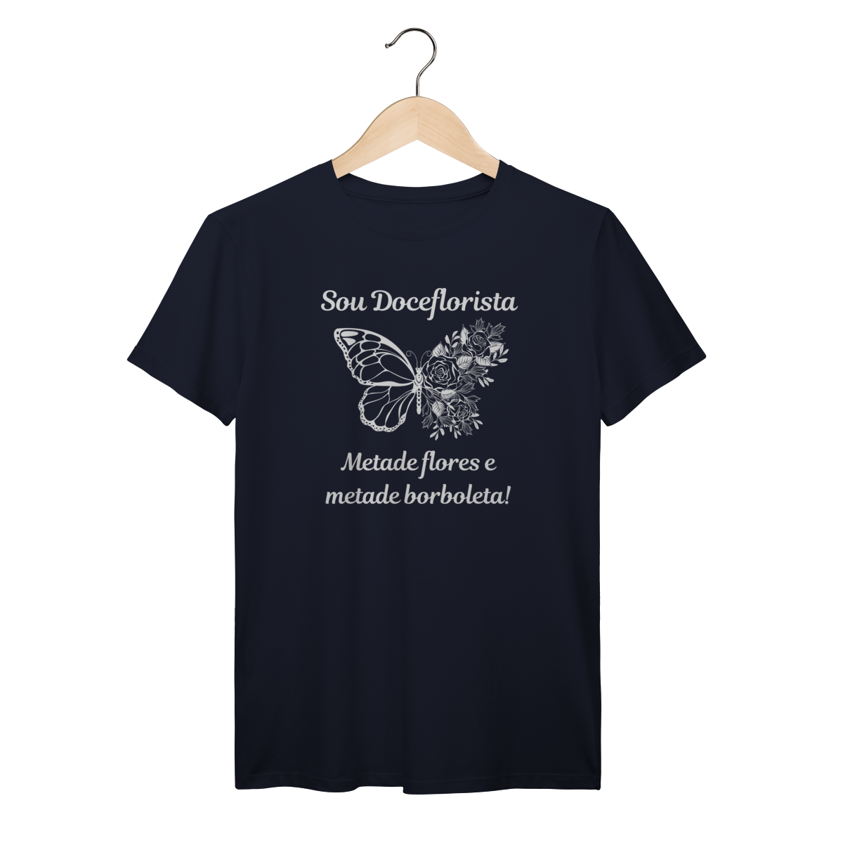 Camisa Azul Marinho - Linha Premium - Metade flores e metade borboleta