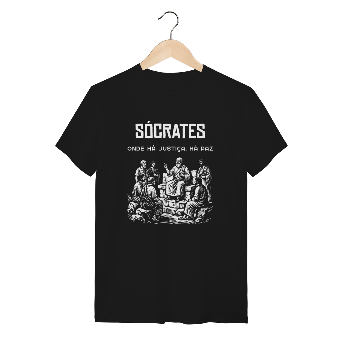 Camiseta Frase Sócrates Onde Há Justiça Há Paz Equilíbrio