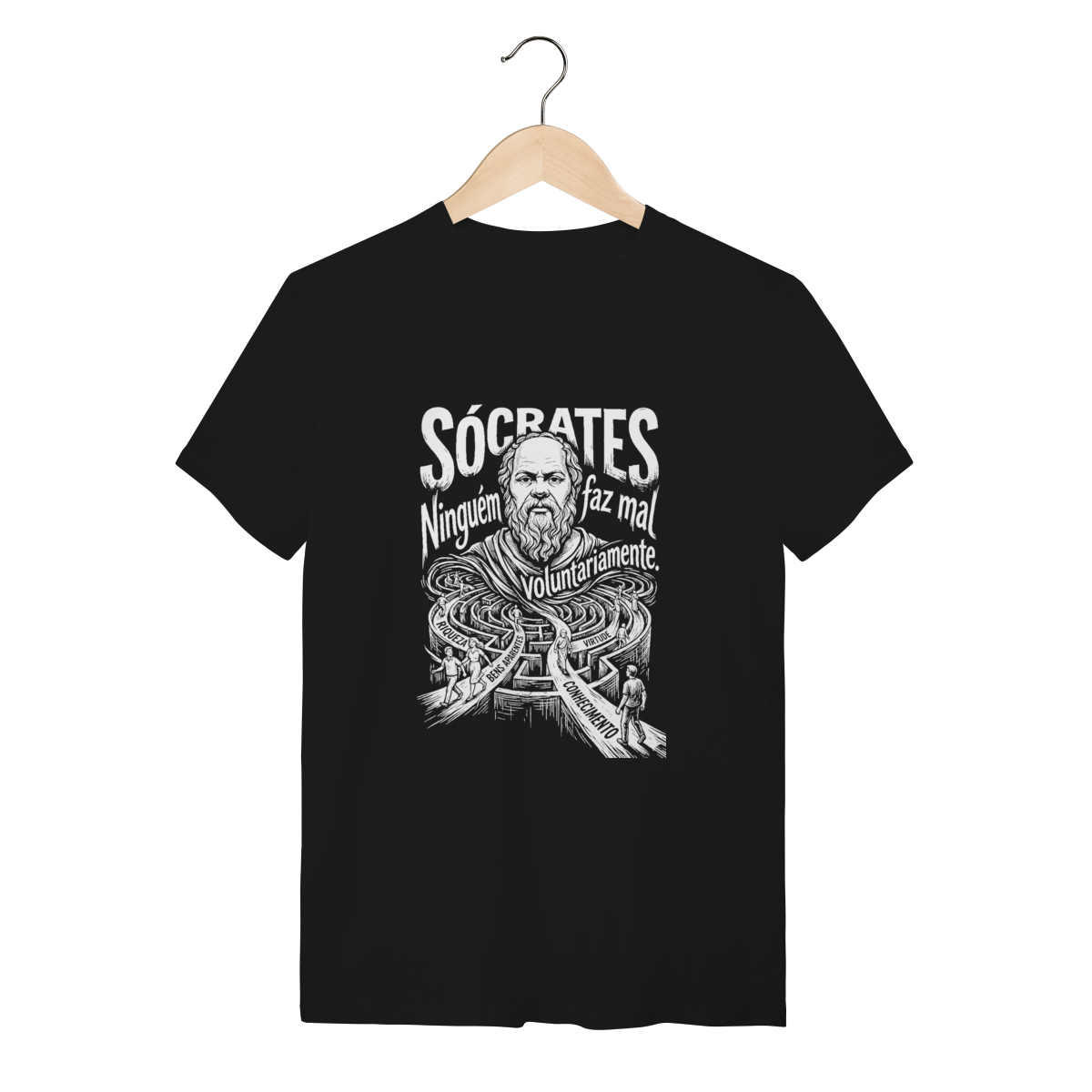 Camiseta Sócrates Linocut Ética Ninguém Mal