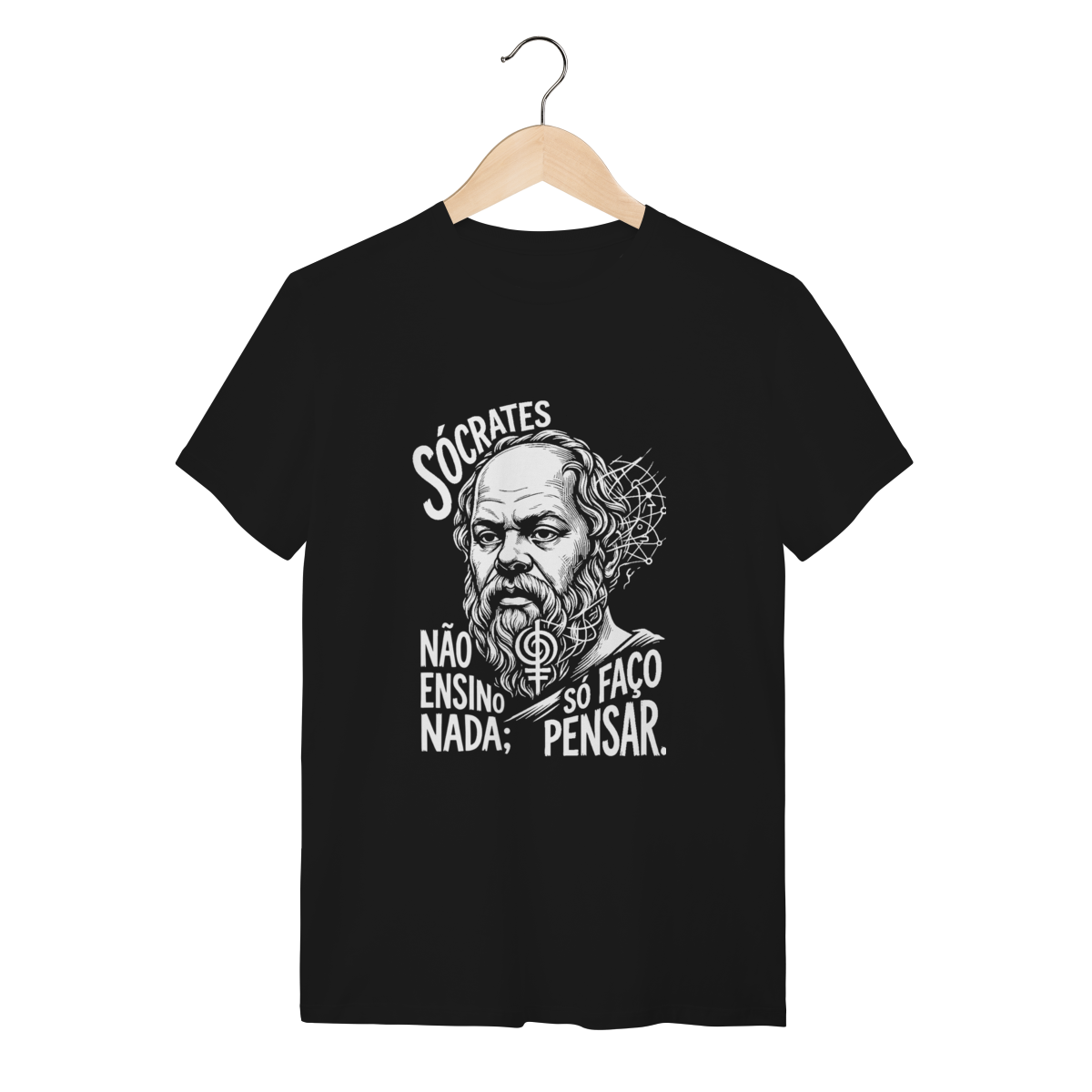 Camiseta Sócrates Linocut Não Ensino Nada Pensar