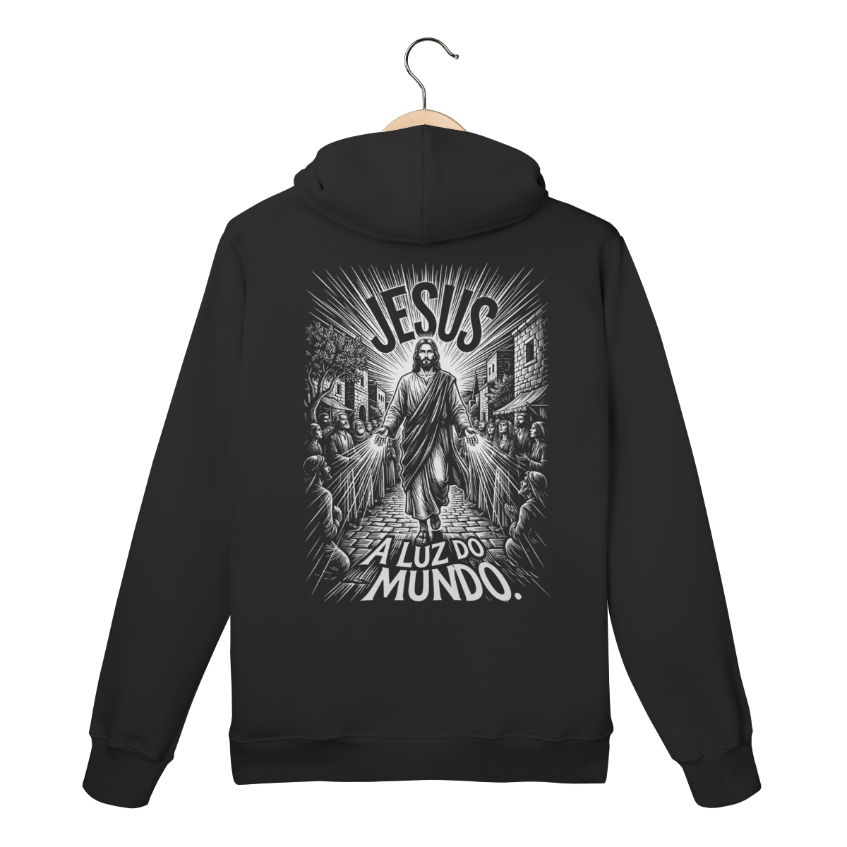Moletom Canguru Jesus A Luz Do Mundo Arte Exclusiva