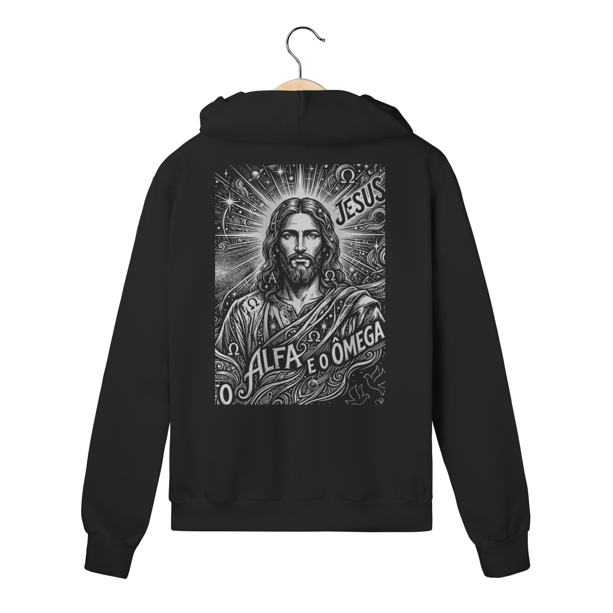Moletom com Zíper Estampa Jesus Alfa Ômega Design