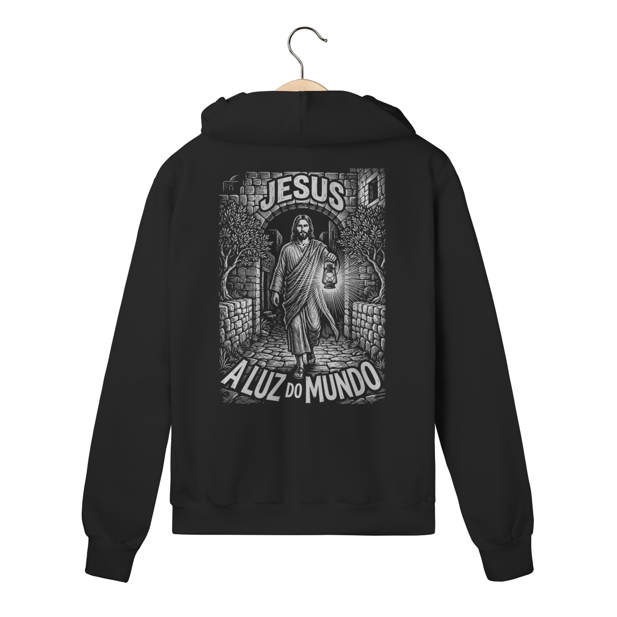 Moletom com Zíper Estampa Jesus A Luz do Mundo