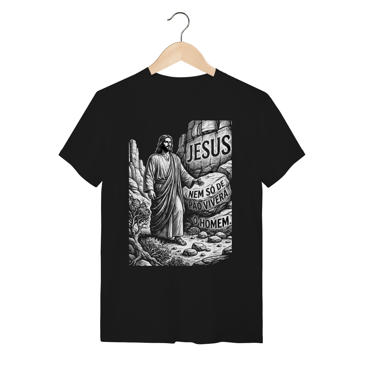 Camiseta Jesus Nem Só De Pão Design Filosófico