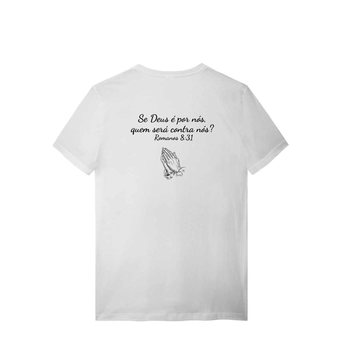 Camisa branca lisa com frase bíblica