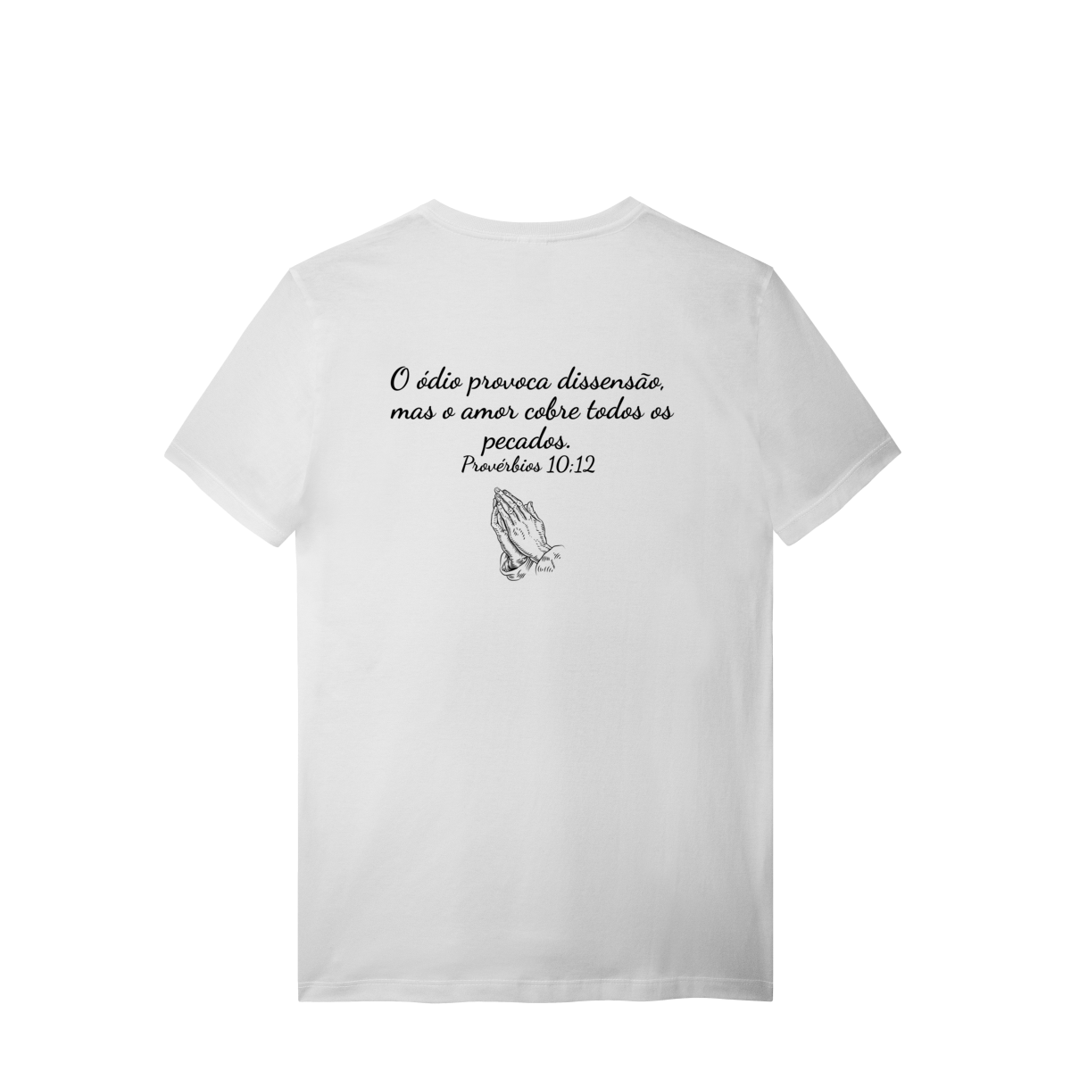 Camisa branca lisa com frase bíblica