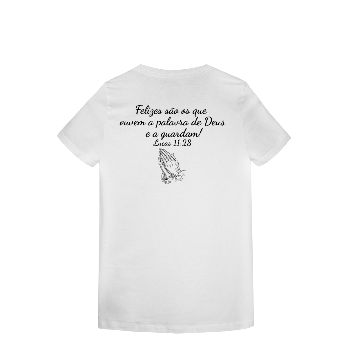 Camisa branca lisa com frase bíblica