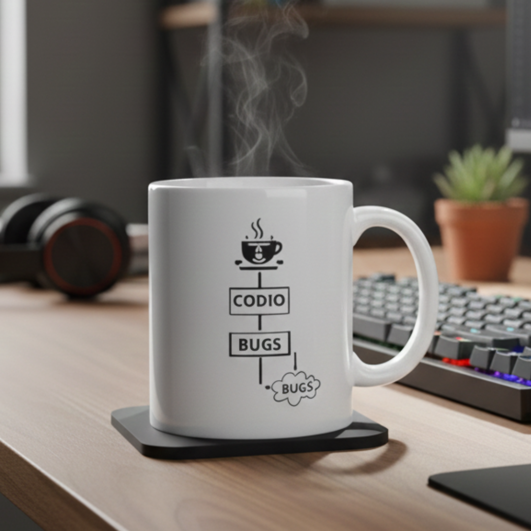 Caneca Loop Dev: Café, Código e Bugs