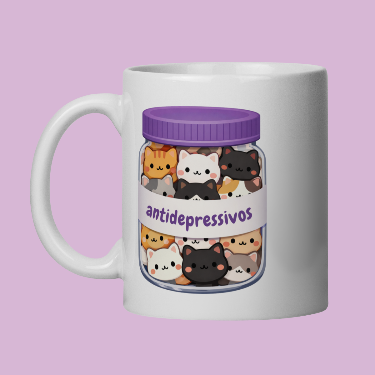 Caneca Antidepressivos Gatos - Porcelana Premium